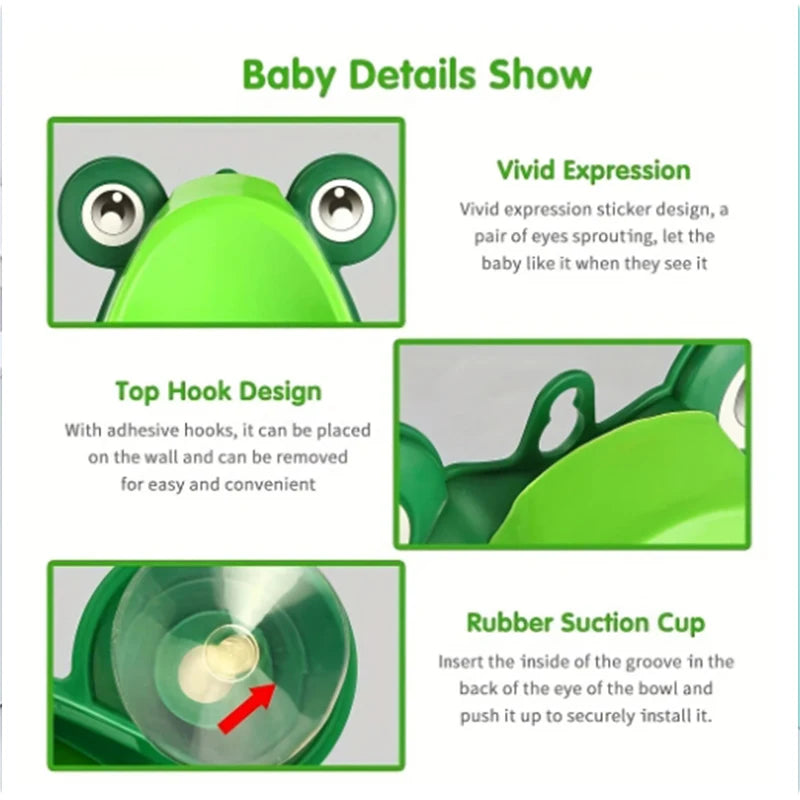 Professional title:  "Wall-Mounted Frog-Shaped Cartoon Baby Toilet Urinal for Boys - Standing Urinal for Potty Training"